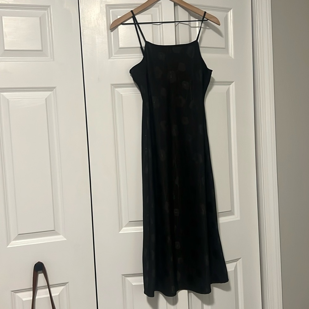 Slip style midi dress in black with beautiful flower detail